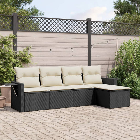 HKH 5 Pcs Conjunto Sofás de Jardim com Almofadões Vime Pe - Preto