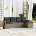 HKH 5 Pcs Conjunto Sofás de Jardim C/ Almofadões Vime Pe - Cinzento