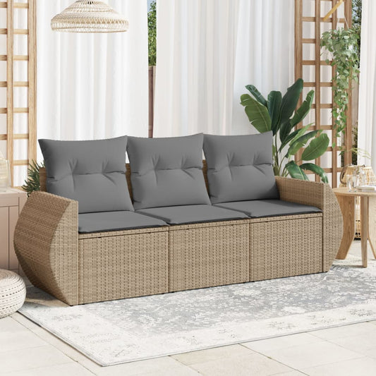 HKH 3 Pcs Conjunto de Sofás P/ Jardim com Almofadões Vime Pe - Bege