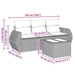 HKH 4 Pcs Conjunto de Sofás para Jardim C/ Almofadões Vime Pe - Preto