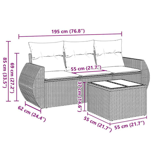 HKH 4 Pcs Conjunto de Sofás para Jardim C/ Almofadões Vime Pe - Preto