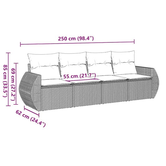 HKH 4 Pcs Conjunto de Sofás para Jardim C/ Almofadões Vime Pe - Preto