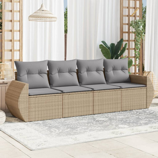 HKH 4 Pcs Conjunto de Sofás para Jardim C/ Almofadões Vime Pe - Bege