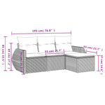HKH 4 Pcs Conjunto Sofás de Jardim C/ Almofadões Vime Pe - Cinzento