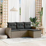 HKH 4 Pcs Conjunto Sofás de Jardim C/ Almofadões Vime Pe - Cinzento