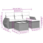HKH 5 Pcs Conjunto Sofás de Jardim C/ Almofadões Vime Pe - Cinzento