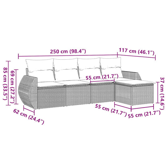 HKH 5 Pcs Conjunto Sofás de Jardim com Almofadões Vime Pe - Preto