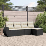 HKH 5 Pcs Conjunto Sofás de Jardim com Almofadões Vime Pe - Preto