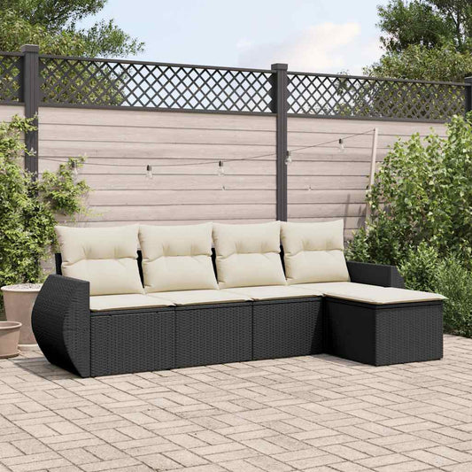 HKH 5 Pcs Conjunto Sofás de Jardim com Almofadões Vime Pe - Preto