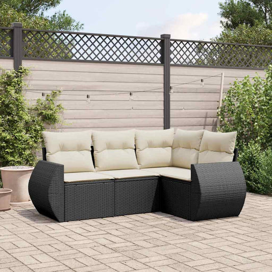 HKH 4 Pcs Conjunto de Sofás para Jardim C/ Almofadões Vime Pe - Preto