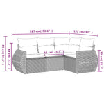 HKH 4 Pcs Conjunto Sofás de Jardim C/ Almofadões Vime Pe - Cinzento