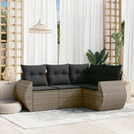 HKH 4 Pcs Conjunto Sofás de Jardim C/ Almofadões Vime Pe - Cinzento