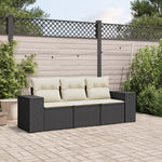 HKH 3 Pcs Conjunto Sofás de Jardim com Almofadões Vime Pe - Preto