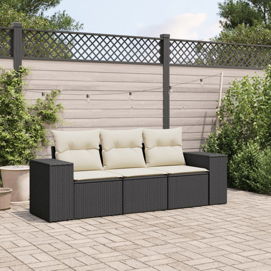 HKH 3 Pcs Conjunto Sofás de Jardim com Almofadões Vime Pe - Preto