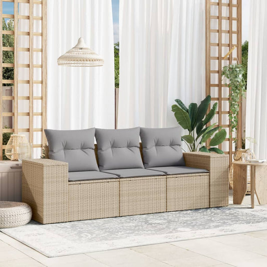 HKH 3 Pcs Conjunto de Sofás P/ Jardim com Almofadões Vime Pe - Bege