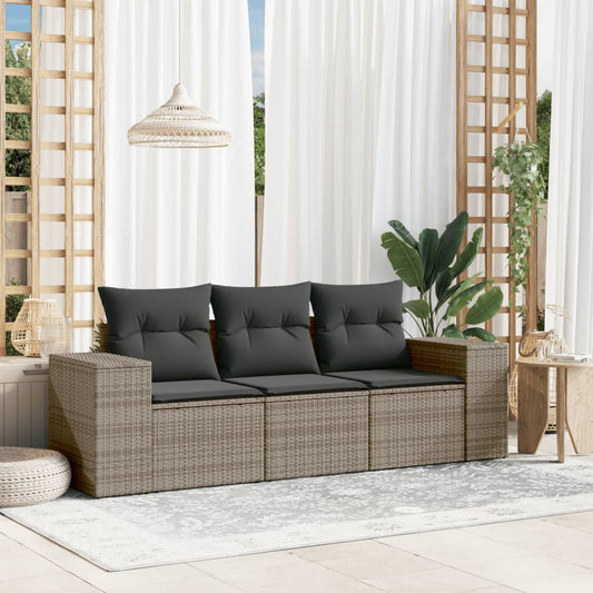 HKH 3 Pcs Conjunto Sofás de Jardim C/ Almofadões Vime Pe - Cinzento