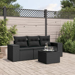 HKH 4 Pcs Conjunto de Sofás para Jardim C/ Almofadões Vime Pe - Preto