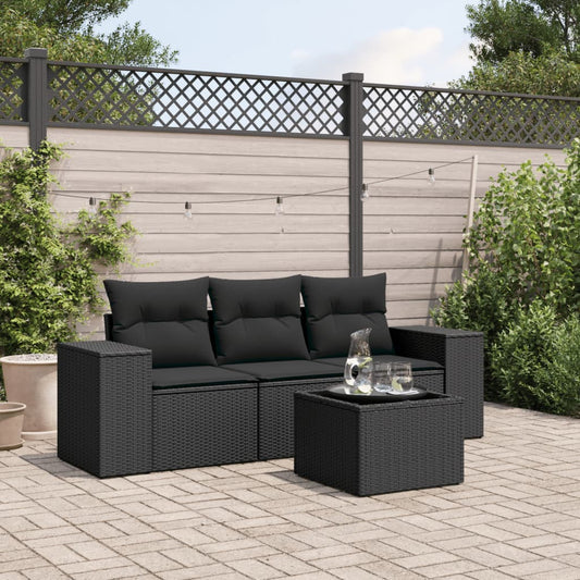 HKH 4 Pcs Conjunto de Sofás para Jardim C/ Almofadões Vime Pe - Preto