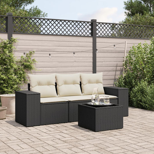 HKH 4 Pcs Conjunto de Sofás para Jardim C/ Almofadões Vime Pe - Preto