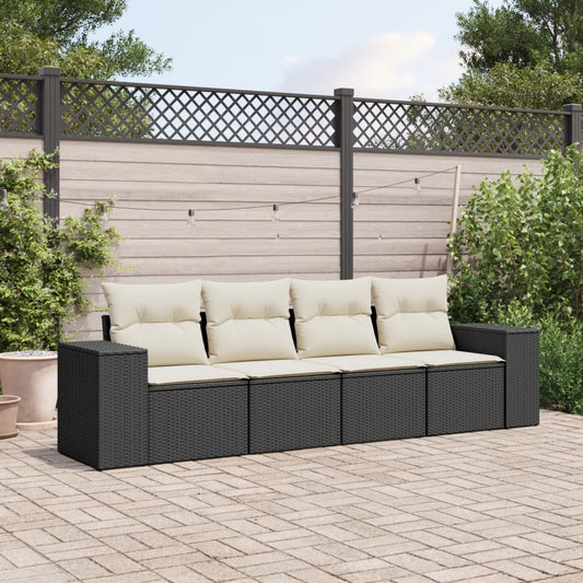 HKH 4 Pcs Conjunto de Sofás para Jardim C/ Almofadões Vime Pe - Preto