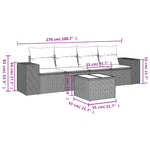 HKH 5 Pcs Conjunto Sofás de Jardim com Almofadões Vime Pe - Preto
