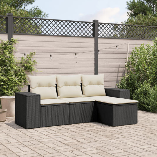 HKH 4 Pcs Conjunto de Sofás para Jardim C/ Almofadões Vime Pe - Preto