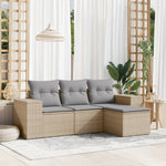 HKH 4 Pcs Conjunto de Sofás para Jardim C/ Almofadões Vime Pe - Bege