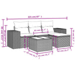 HKH 5 Pcs Conjunto Sofás de Jardim com Almofadões Vime Pe - Preto