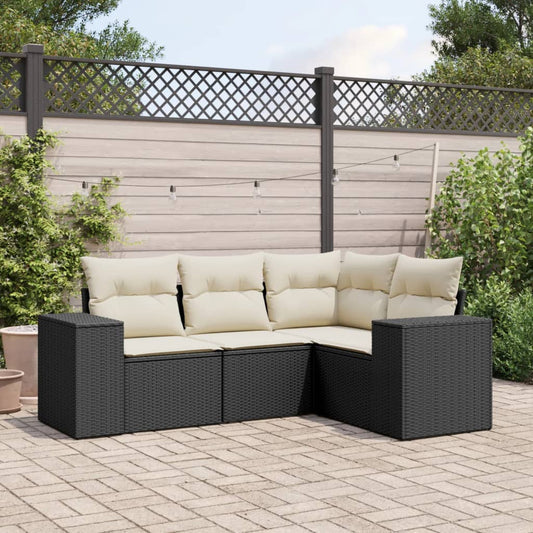 HKH 4 Pcs Conjunto de Sofás para Jardim C/ Almofadões Vime Pe - Preto