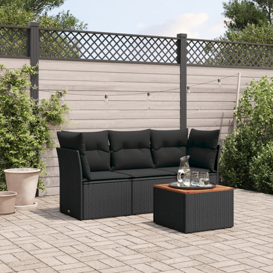 HKH 4 Pcs Conjunto de Sofás para Jardim C/ Almofadões Vime Pe - Preto