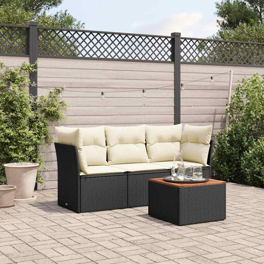 HKH 4 Pcs Conjunto de Sofás para Jardim C/ Almofadões Vime Pe - Preto