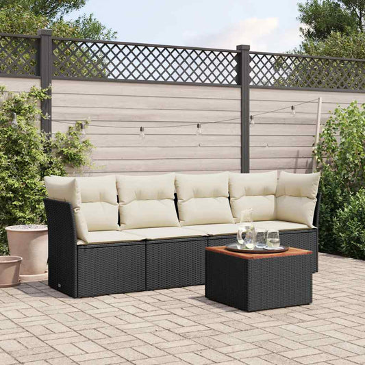 HKH 5 Pcs Conjunto Sofás de Jardim com Almofadões Vime Pe - Preto