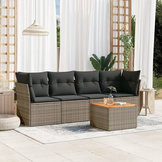 HKH 5 Pcs Conjunto Sofás de Jardim C/ Almofadões Vime Pe - Cinzento