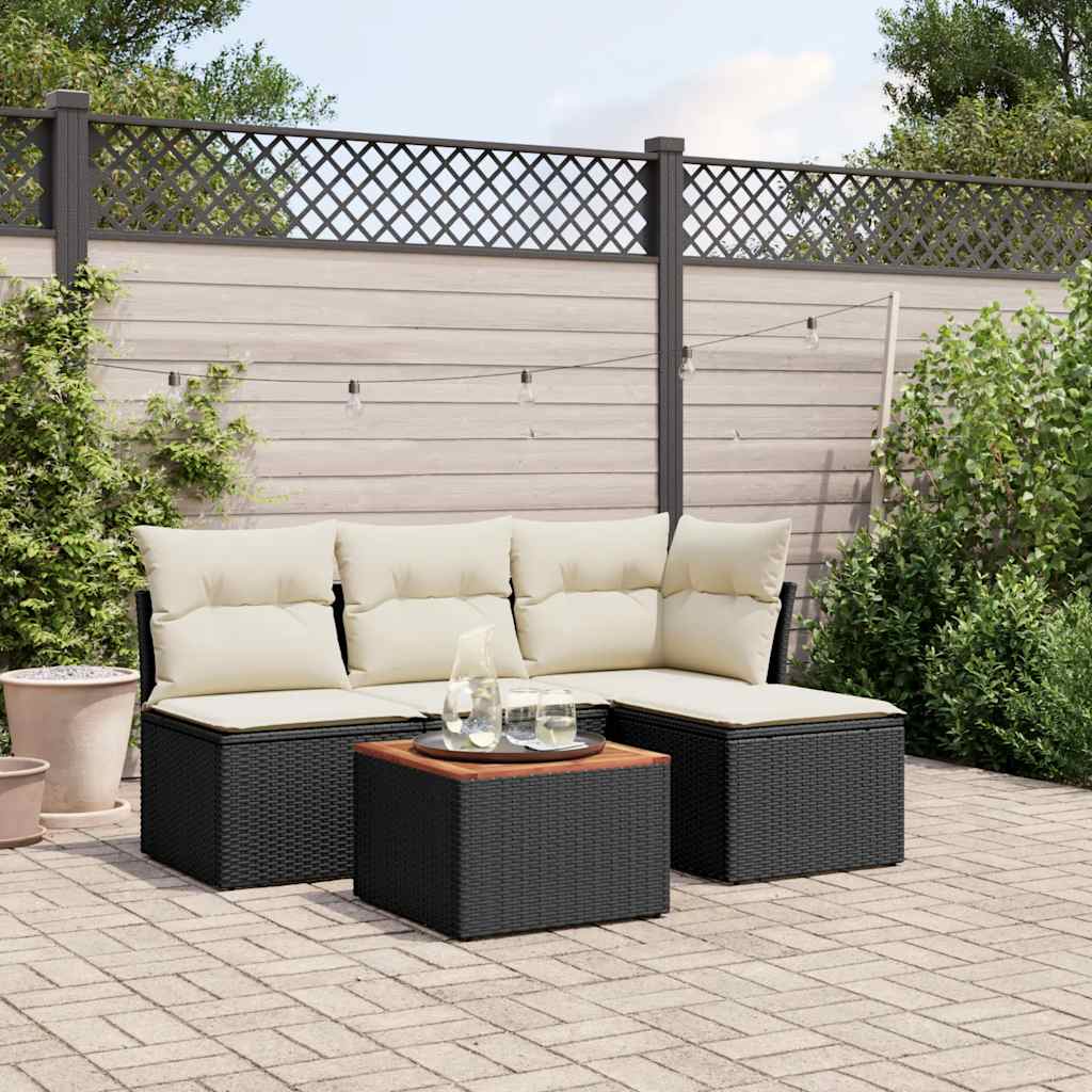 HKH 5 Piezas Conjunto de Sofás de Jardín con Cojines Ratán PE - Negro