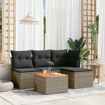 HKH 5 Pcs Conjunto Sofás de Jardim C/ Almofadões Vime Pe - Cinzento