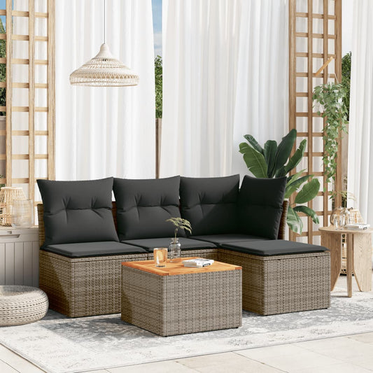 HKH 5 Pcs Conjunto Sofás de Jardim C/ Almofadões Vime Pe - Cinzento