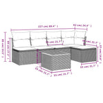 HKH 6 Pcs Conjunto Sofás de Jardim C/ Almofadões Vime Pe - Preto