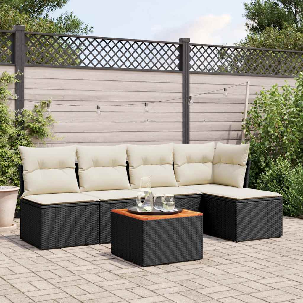HKH 6 Pcs Conjunto Sofás de Jardim C/ Almofadões Vime Pe - Preto