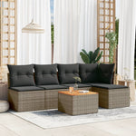 HKH 6 Pcs Conjunto Sofás de Jardim com Almofadões Vime - Cinzento