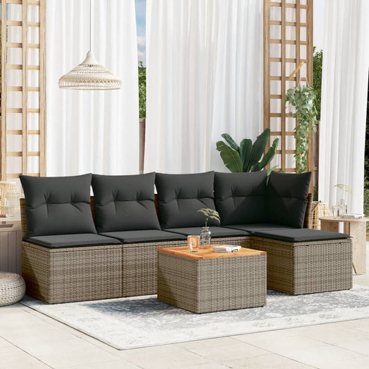 HKH 6 Pcs Conjunto Sofás de Jardim com Almofadões Vime - Cinzento