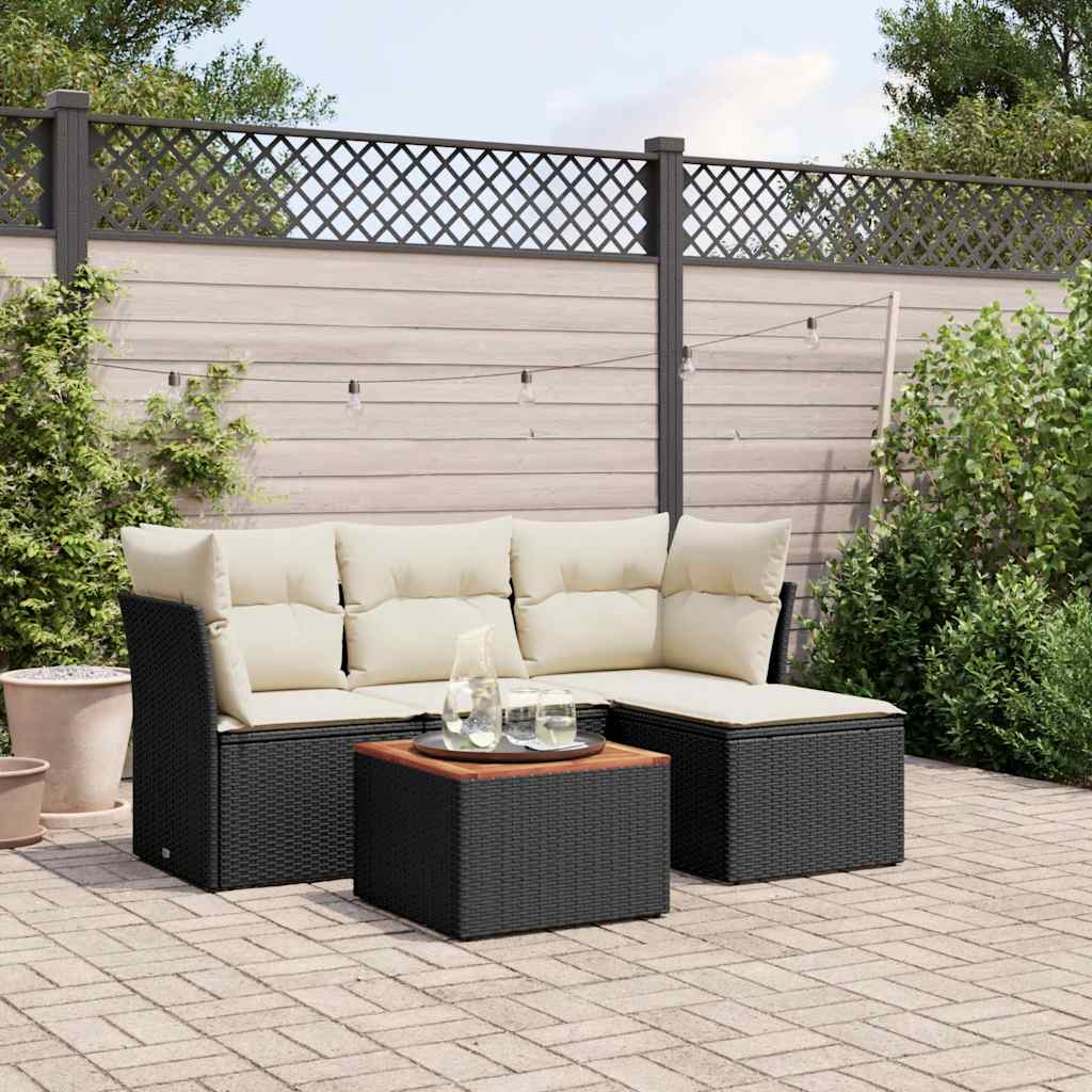 HKH 5 Pcs Conjunto Sofás de Jardim com Almofadões Vime Pe - Preto