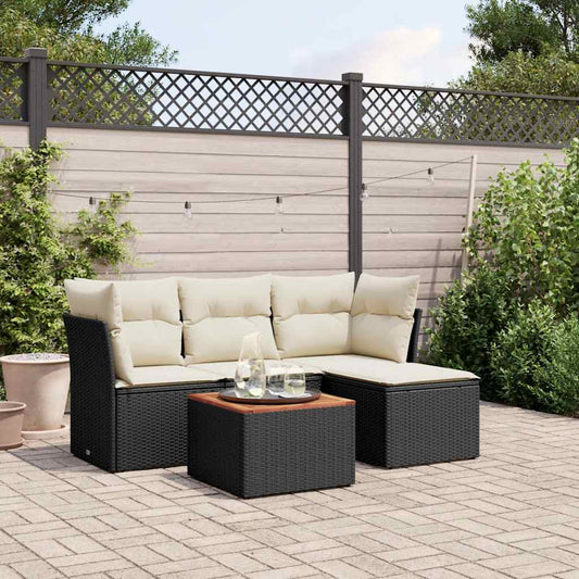 HKH 5 Pcs Conjunto Sofás de Jardim com Almofadões Vime Pe - Preto