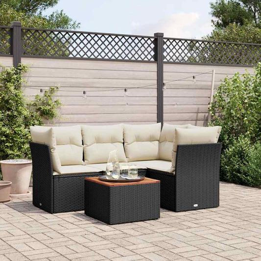 HKH 5 Pcs Conjunto Sofás de Jardim com Almofadões Vime Pe - Preto