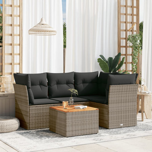 HKH 5 Pcs Conjunto Sofás de Jardim C/ Almofadões Vime Pe - Cinzento