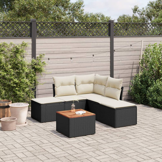 HKH 6 Pcs Conjunto Sofás de Jardim C/ Almofadões Vime Pe - Preto