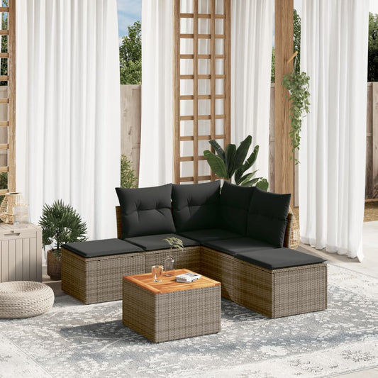 HKH 6 Pcs Conjunto Sofás de Jardim com Almofadões Vime - Cinzento