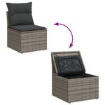 HKH 5 Pcs Conjunto Sofás de Jardim C/ Almofadões Vime Pe - Cinzento