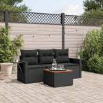 HKH 4 Pcs Conjunto de Sofás para Jardim C/ Almofadões Vime Pe - Preto
