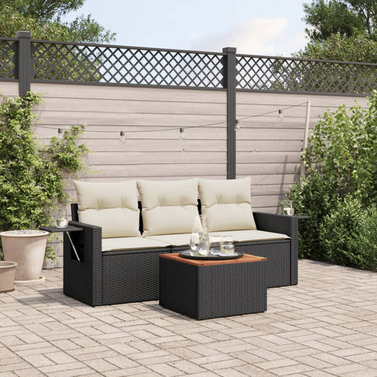 HKH 4 Pcs Conjunto de Sofás para Jardim C/ Almofadões Vime Pe - Preto