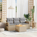 HKH 4 Pcs Conj. Sofás Jardim C/ Almofadões Vime Pe Misturado - Bege